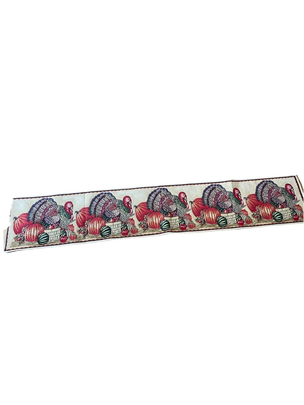Vintage Thanksgiving woven tapestry table‎ runner 72” lined Turkey pumpkin Fall